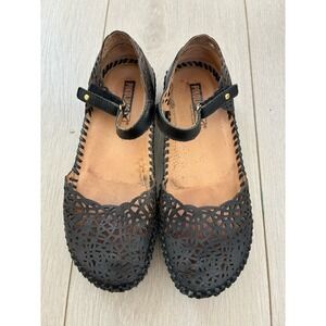 Pikolinos Womens Puerto Vallarta Laser Cut Mary Jane Flats Women Size 37 Black